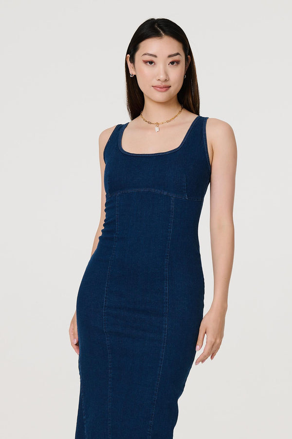 Blue | Denim Bodycon Midi Dress