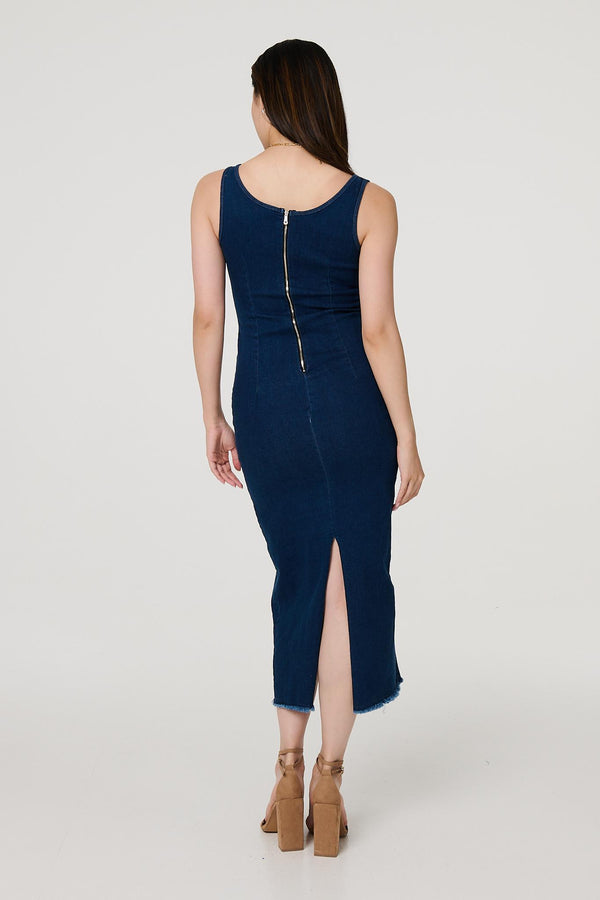 Blue | Denim Bodycon Midi Dress