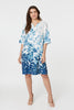 Blue | Leaf Print 3/4 Sleeve Relaxed Shift Dress