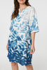 Blue | Leaf Print 3/4 Sleeve Relaxed Shift Dress