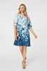 Blue | Leaf Print 3/4 Sleeve Relaxed Shift Dress