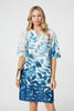 Blue | Leaf Print 3/4 Sleeve Relaxed Shift Dress : Model is 5'10