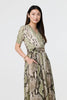 Green | Snake Print 1/2 Sleeve Jersey Midi Dress
