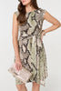 Green | Snake Print Boat Neck Hanky Hem Short Dress
