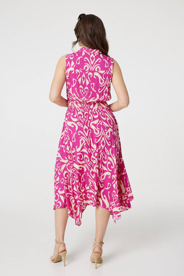 Pink | Ikat Print Sleeveless Shirt Dress