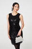 Black | Sequin Detail Sleeveless Mini Shift Dress : Model is 5'9