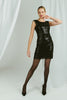 Black | Sequin Detail Sleeveless Mini Shift Dress : Model is 5'10