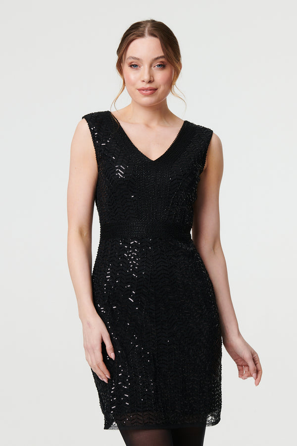 Black | Sequin Embellished Sleeveless Mini Dress
