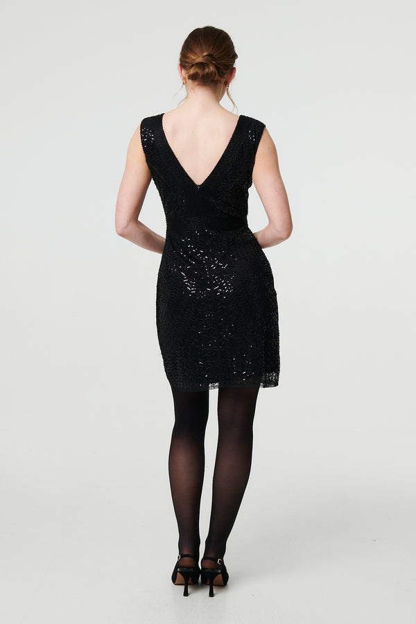 Black | Sequin Embellished Sleeveless Mini Dress
