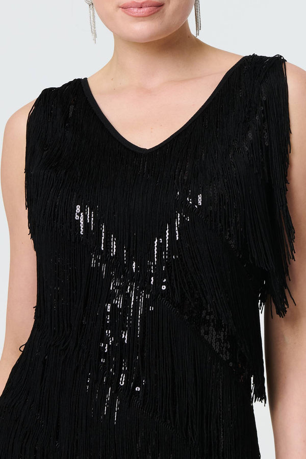 Black | Sequin Tassel Fringed Mini Dress