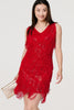 Red | Sequin Tassel Fringed Mini Dress : Model is 5'9