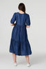 Blue | Tiered 1/2 Puff Sleeve Midi Dress