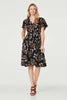 Navy | Floral Angel Sleeve Short Dress : Model is 5'10