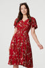 Red | Floral Angel Sleeve Short Dress :  Model is 5'9