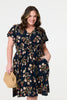 Navy | Floral Angel Sleeve Short Dress