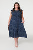 Navy | Polka Dot Cap Sleeve Midi Dress : Model is 5'8