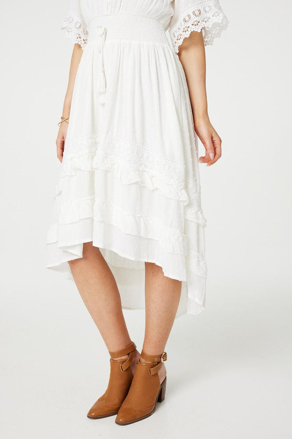 White | Lace Trim 3/4 Sleeve High Low Sundress