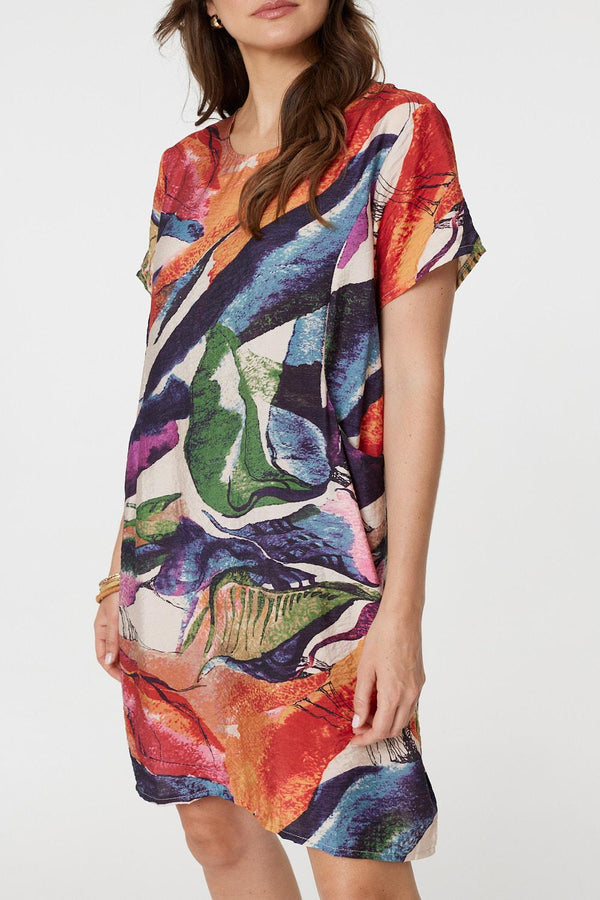 Orange | Abstract Print Short Sleeve Shift Dress