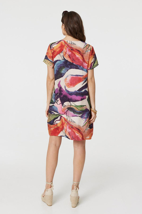 Orange | Abstract Print Short Sleeve Shift Dress