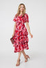 Red | Floral Asymmetric Ruffled Midi Dress