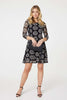 Black | Heart Print 3/4 Sleeve Shift Dress