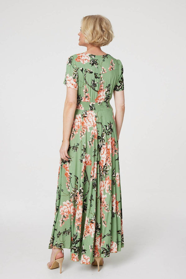 Green | Floral High Low Maxi Tea Dress