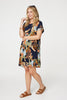 Navy | Leaf Print Frilled Knee Length Shift Dress