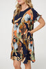 Navy | Leaf Print Frilled Knee Length Shift Dress