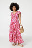 Pink | Floral Ruched V-Neck Maxi Dress : Model is 5'9