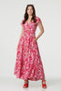 Pink | Floral Ruched V-Neck Maxi Dress : Model is 5'9