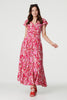 Pink | Floral Ruched V-Neck Maxi Dress