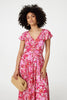 Pink | Floral Ruched V-Neck Maxi Dress