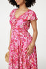 Pink | Floral Ruched V-Neck Maxi Dress