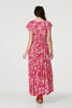 Pink | Floral Ruched V-Neck Maxi Dress