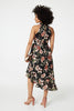 Black | Floral Asymmetric Halter Neck Midi Dress