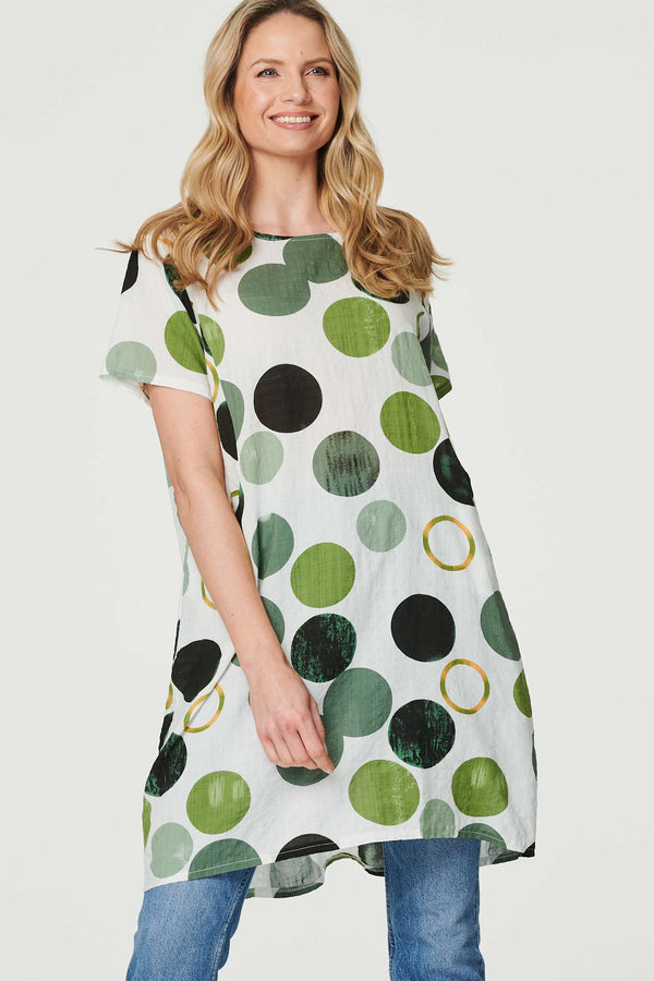 Green | Polka Dot Relaxed Tunic Dress