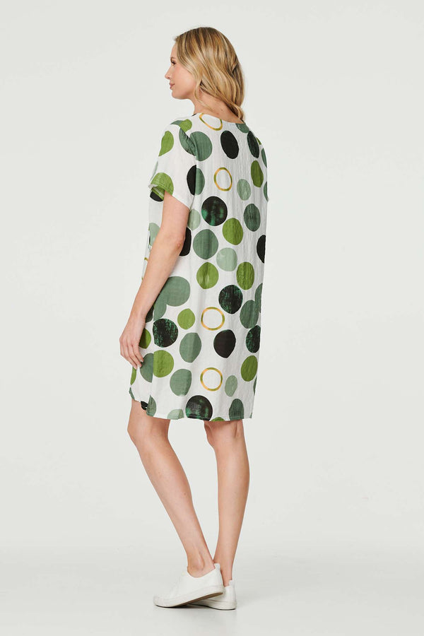 Green | Polka Dot Relaxed Tunic Dress