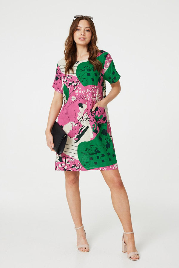 Pink | Printed Short Sleeve Relaxed Tunic Dress