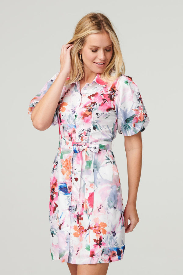 Floral Tie Waist Shirt Dress | Izabel London