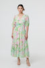 Green | Floral Puff Sleeve Tiered Maxi Gown
