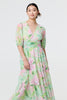 Green | Floral Puff Sleeve Tiered Maxi Gown
