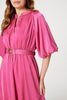 Pink | High Neck 1/2 Sleeve Midi Dress