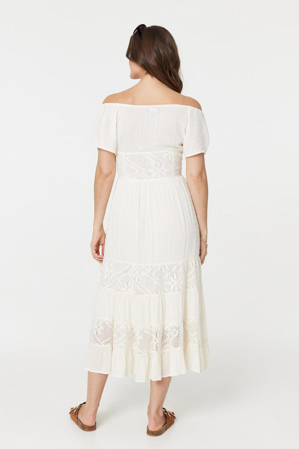 White | Lace Detail Tie-Up Front Maxi Dress