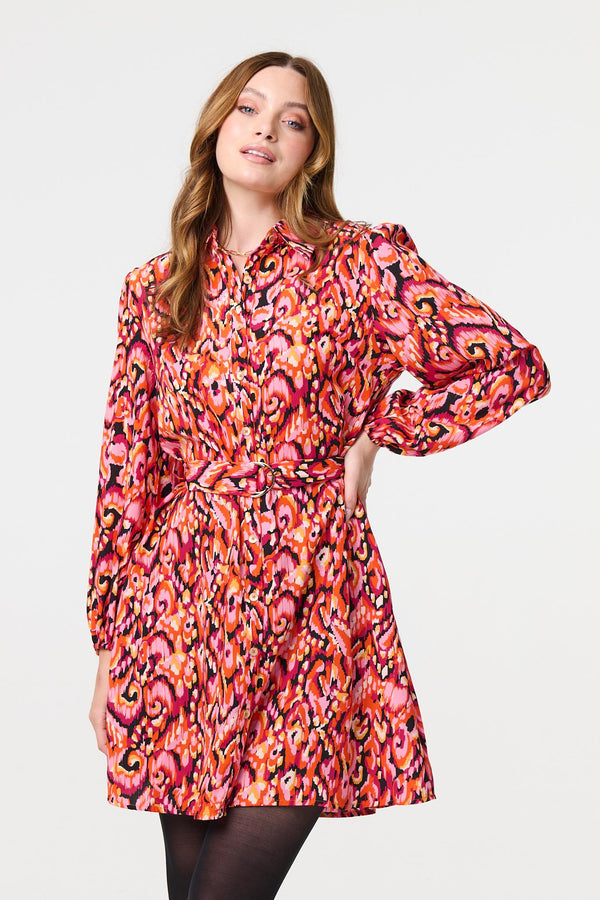 Pink | Abstract Print Belt Detail Shirt Dress