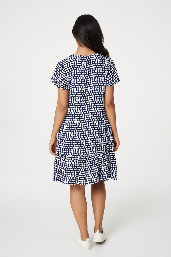 Navy | Spotty V-Neck Button Front Dress