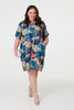 Blue | Printed Relaxed Short Dress : Model is 5'8