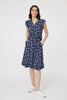 Navy | Ditsy Floral Tie-Waist Knee Length Dress