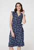 Navy | Ditsy Floral Tie-Waist Knee Length Dress