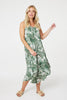 Green | Leaf Print Hanky Hem Midi Dress