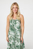 Green | Leaf Print Hanky Hem Midi Dress